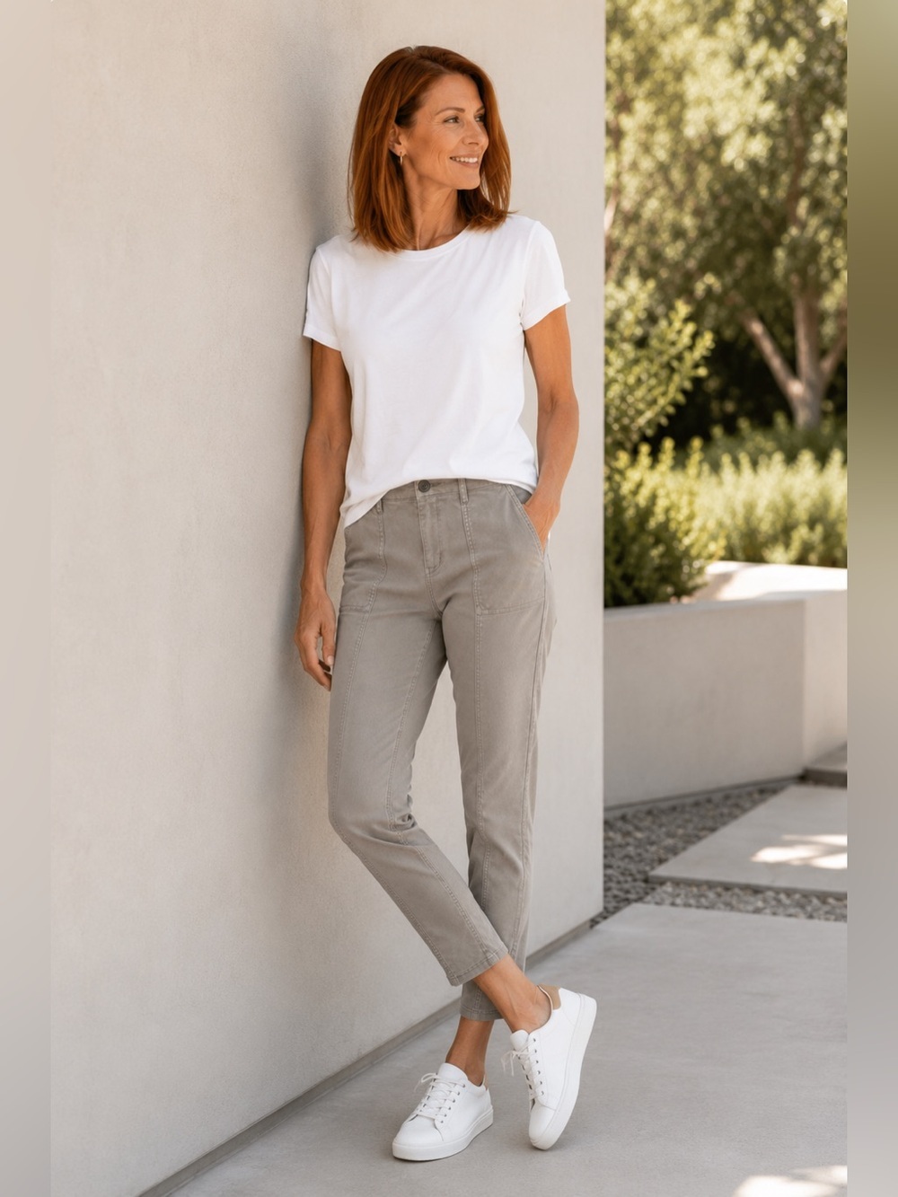 Garnet Hill Light Gray Slim Leg Ankle Pants Size 4 Cotton Blend